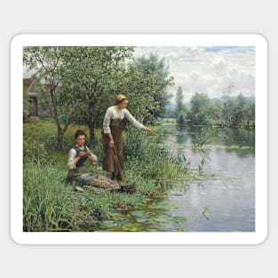 Two Women Fishing by Daniel Ridgway Knight Sticker